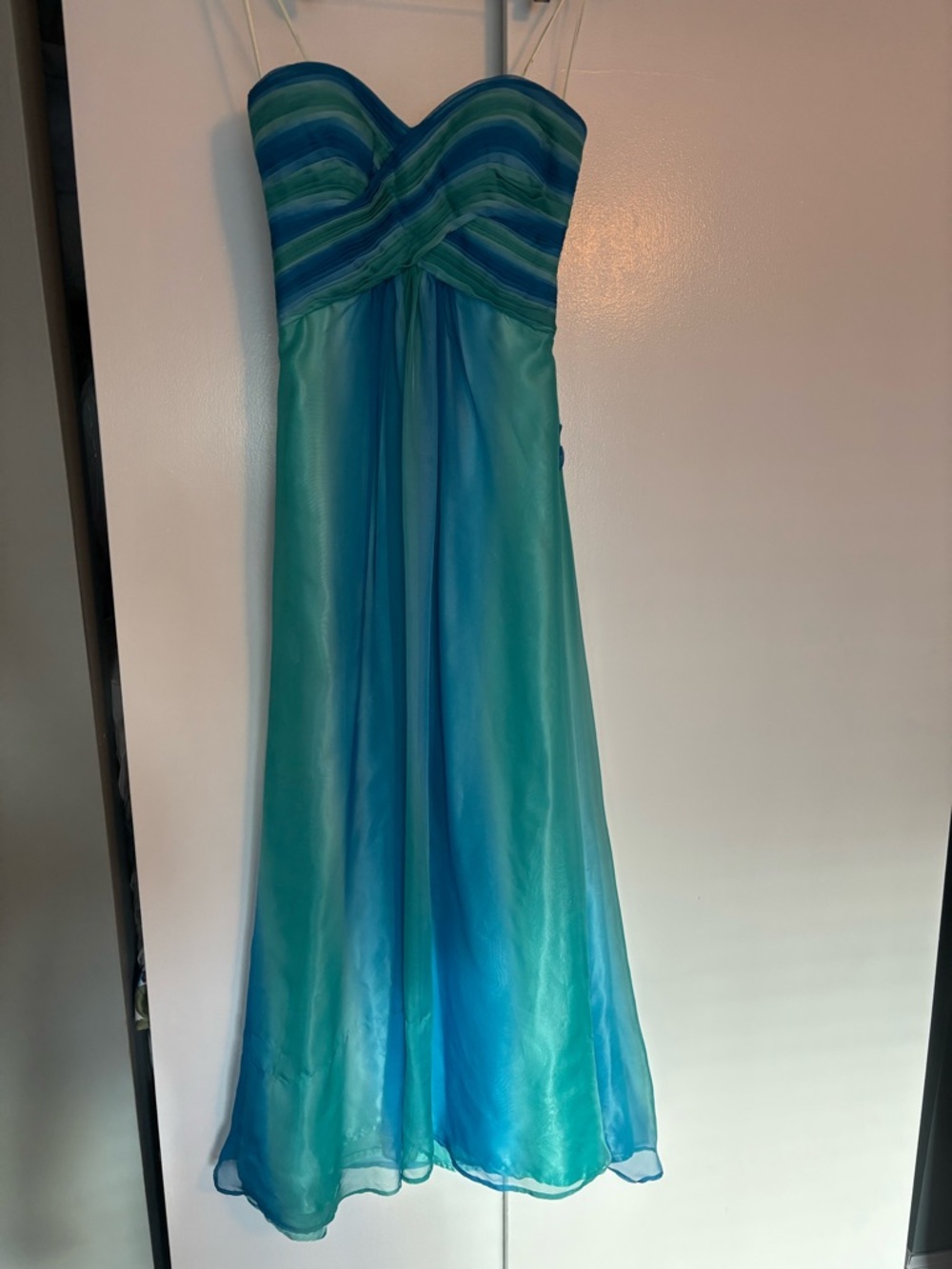 Aqua Blue Ombre Strapless Prom Dress